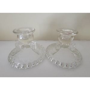 Vintage Anchor Hocking Diamond and Herringbone Candle Holders – set of 2